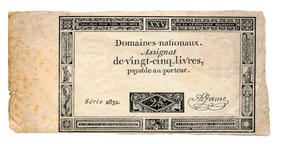 Frankrijk 25 Livres 1793, Ophalen of Verzenden, Frankrijk, Los biljet