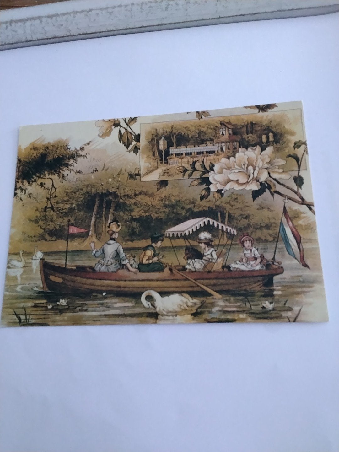 Oude ansichtkaart met bootje en mensen, Verzamelen, Ophalen of Verzenden, Voor 1920, Gelopen