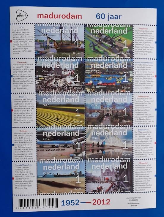 NVPH 2925-34 Madurodam 60 jaar - 2012, Postzegels en Munten, Verzenden, Na 1940, Postfris