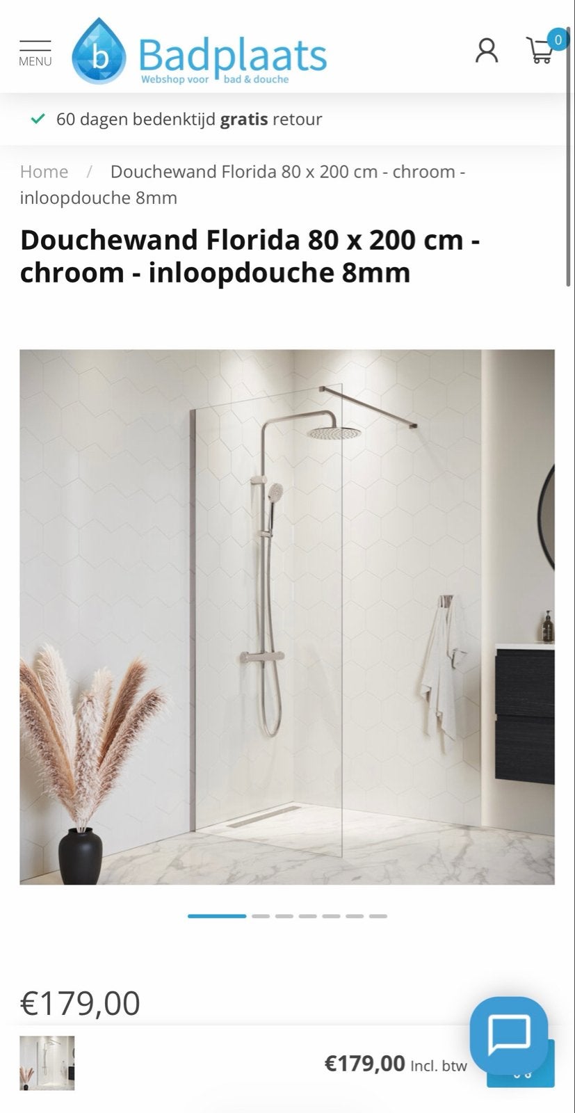 Douchewand 80x200 chroom- gratis, Doe-het-zelf en Verbouw, Ophalen, Nieuw, Chroom, Douche