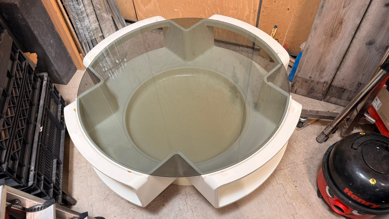 Space Age UFO salontafel Curver Jean Maneval vintage 60/70, 50 tot 100 cm, Rond, Glas, 5 – 50