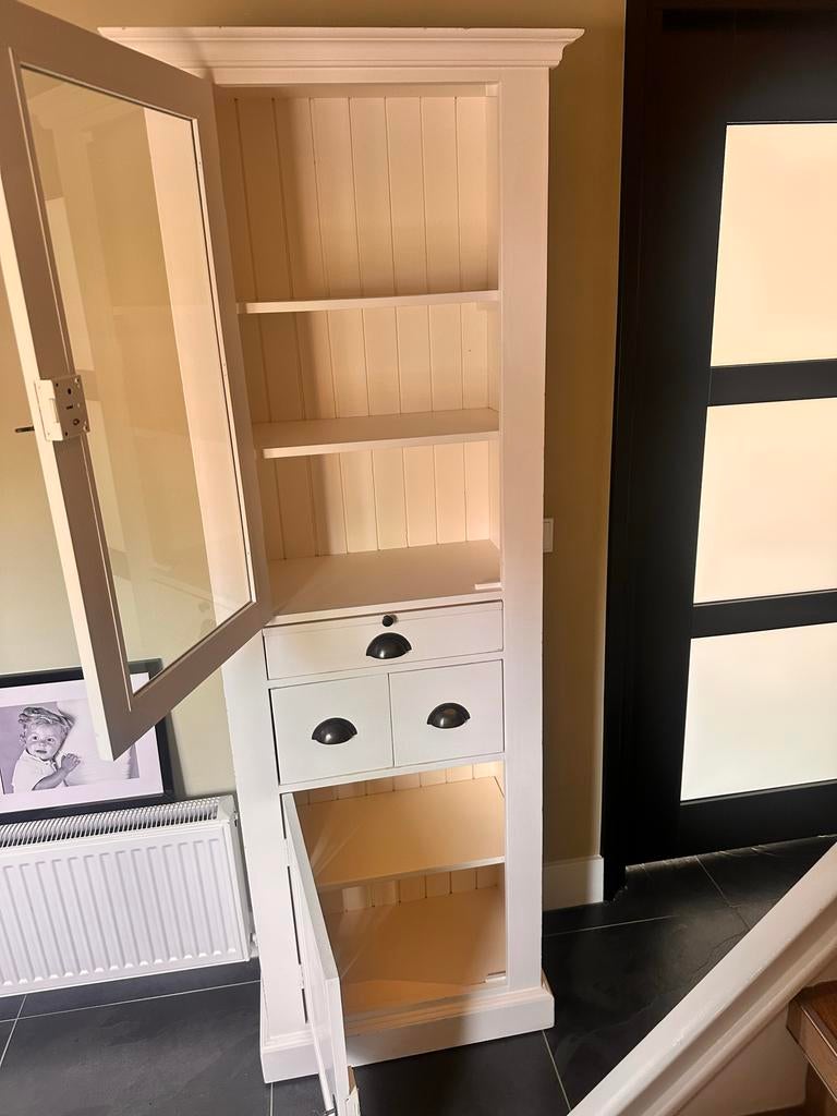 Witte vitrinekast met lades en deuren - 194x60x32 cm, Huis en Inrichting, Kasten | Vitrinekasten, Gebruikt, Met lade(s), 150 tot 200 cm