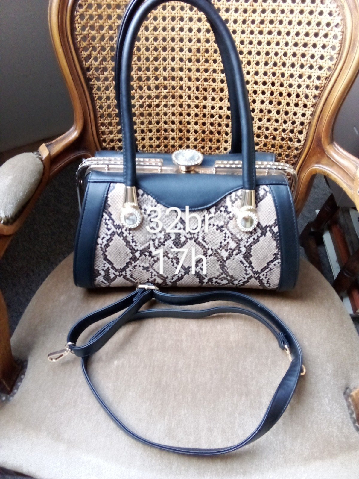 Stijlvolle handtas met slangenprint en strass details, Sieraden, Tassen en Uiterlijk, Tassen | Damestassen, Ophalen of Verzenden