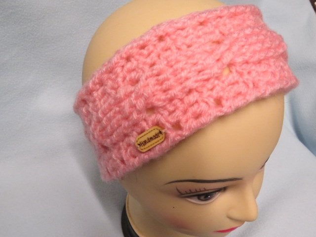Warme handgehaakte hoofdband roze met kabel one size, Kleding | Dames, Mutsen, Sjaals en Handschoenen, Maat 38/40 (M), Nieuw, Ophalen of Verzenden