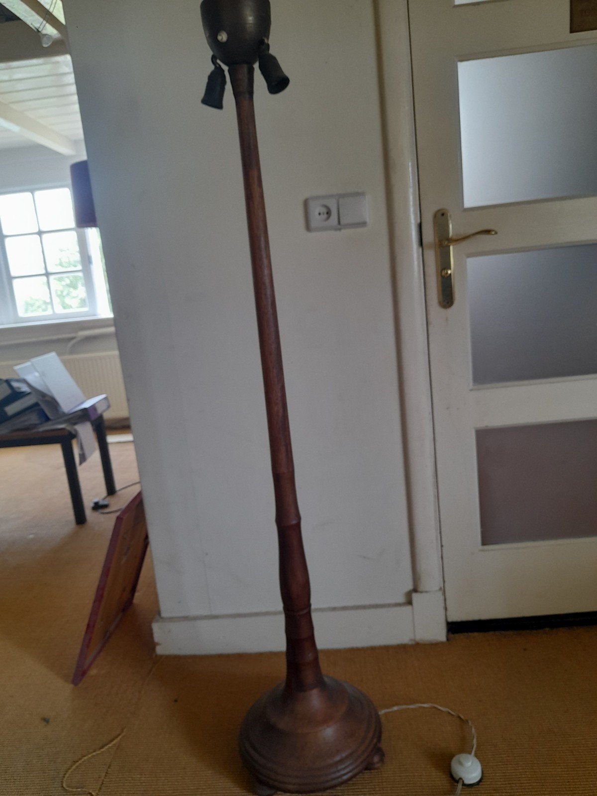 Antieke houten schemerlamp - 180 cm, Ophalen of Verzenden
