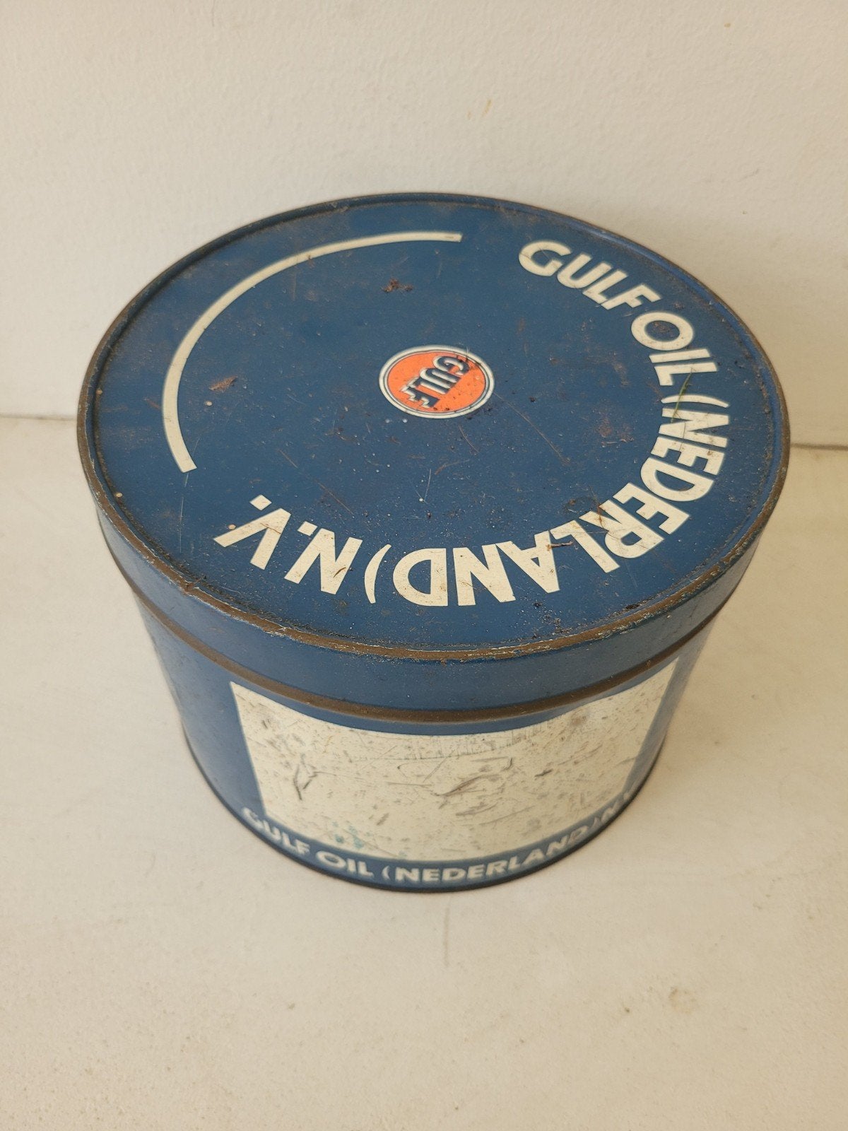 Vintage Gulf Oil (Nederland) N.V. blik, Ophalen of Verzenden