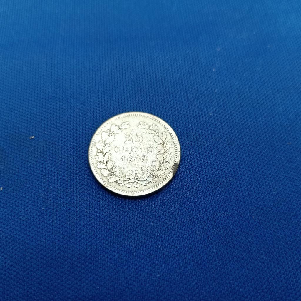 Nederland 25 cent 1848, Zilver, 25 cent, Ophalen of Verzenden, Losse munt