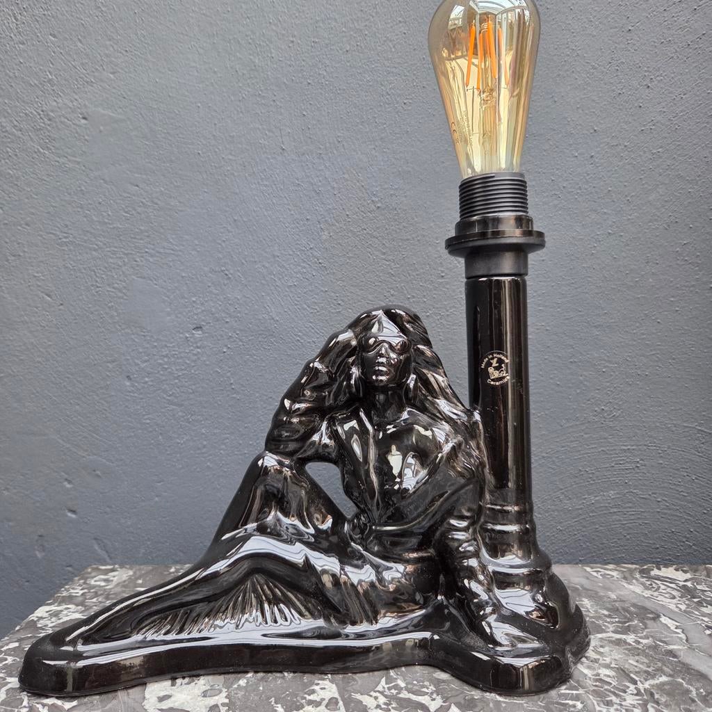 L&V Ceramic Holland Vintage Keramische Lamp Zwart, Antiek en Kunst, Antiek | Lampen, Ophalen of Verzenden