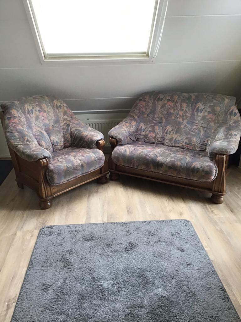 Comfortabele fauteuil en tweezitsbank., Gebruikt, 150 tot 200 cm, Tweepersoons, 75 tot 100 cm