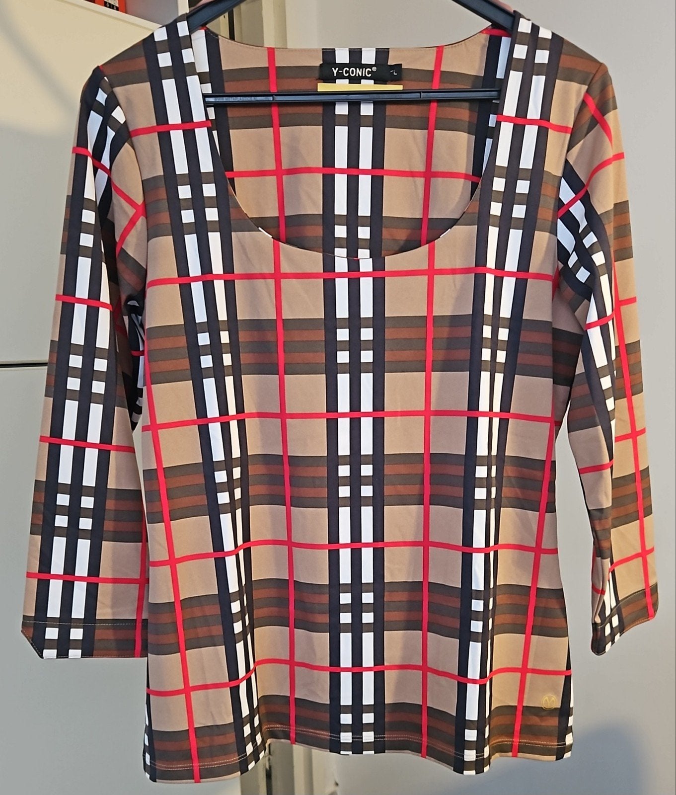 Y-Conic Top Thadeus (Burberry look) Travelstof maat L, Maat 38/40 (M), Beige, Ophalen of Verzenden, Zo goed als nieuw