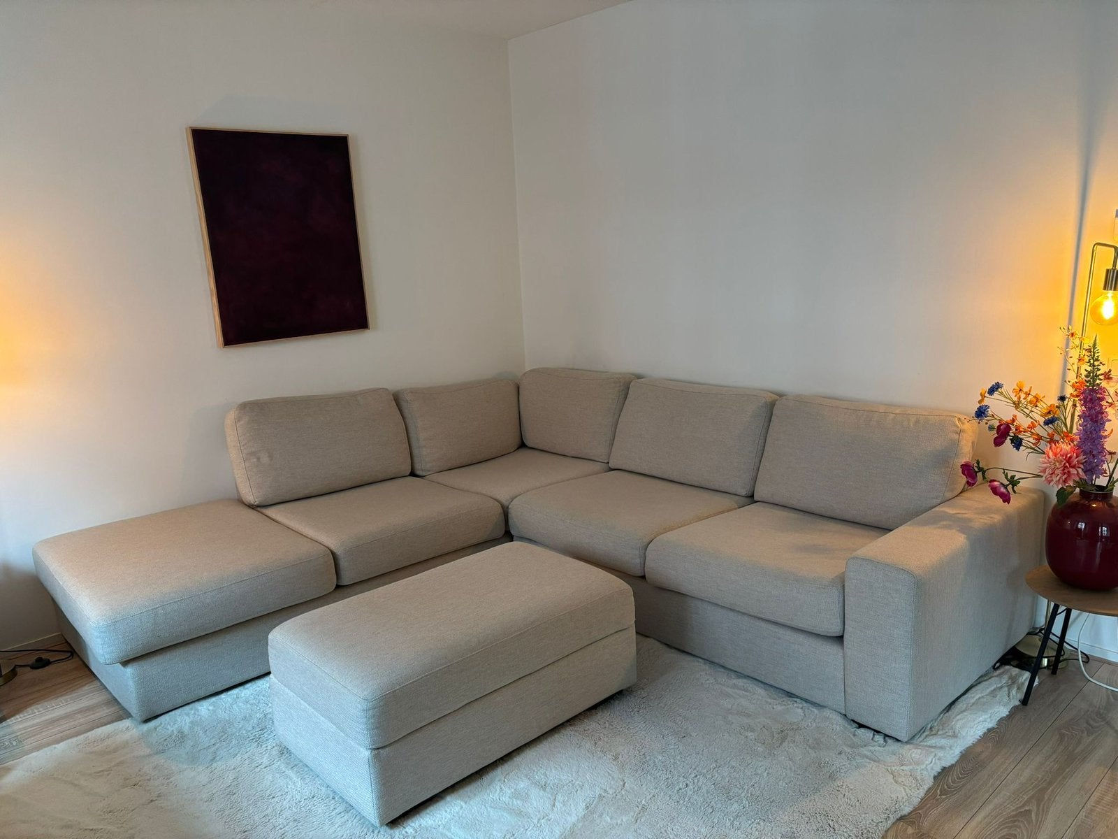 Topdeal Goossens hoekbank + poef, Huis en Inrichting, Ophalen, 250 tot 300 cm, Design, Hoekbank