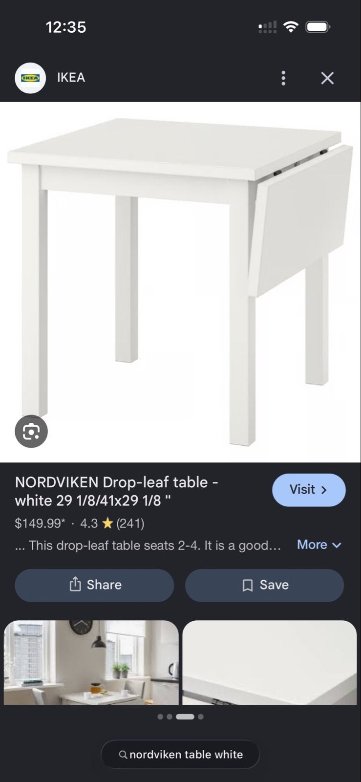 Witte NORDVIKEN Klaptafel - Minimale Schade, Ophalen, Gebruikt, 50 tot 100 cm, Vier personen