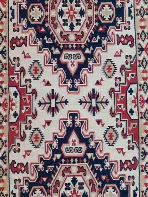 Kelimstijl kleed reversibel rood beige antraciet 192/73 cm, Huis en Inrichting, Stoffering | Tapijten en Kleden, Gebruikt, Etten-Leur