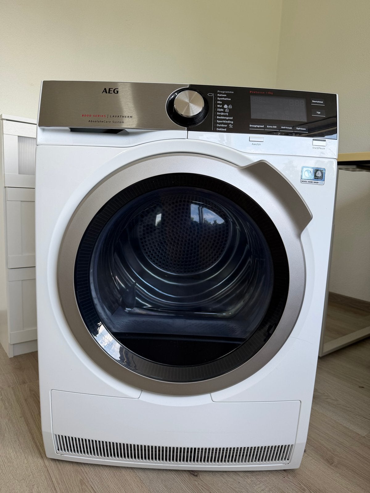 AEG droger, Witgoed en Apparatuur, Wasdrogers, Ophalen, Wolprogramma, Gebruikt, 8 tot 10 kg