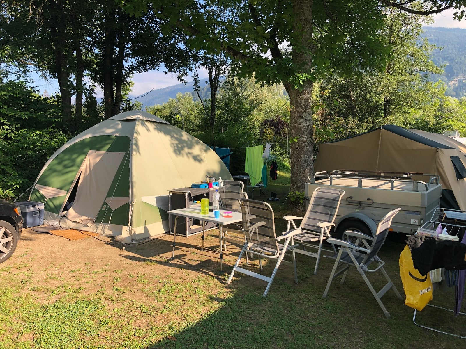 Karsten tent 350/350 met voortent en luifel, Ophalen, Gebruikt, Tot en met 3
