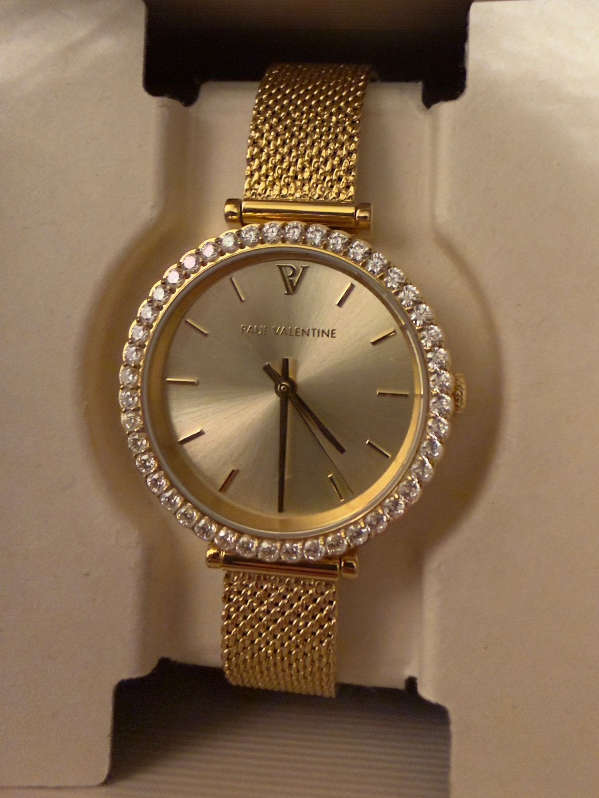 Paul Valentine Polshorloge Goudkleurig met Strass, Sieraden, Tassen en Uiterlijk, Overige merken, Staal, Staal, Polshorloge