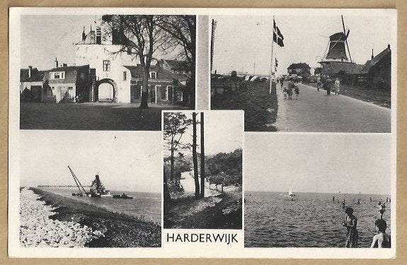 Oude ansichtkaart Harderwijk - Diverse stadsgezichten, Verzamelen, Ophalen of Verzenden, 1940 tot 1960, Gelopen, Gelderland