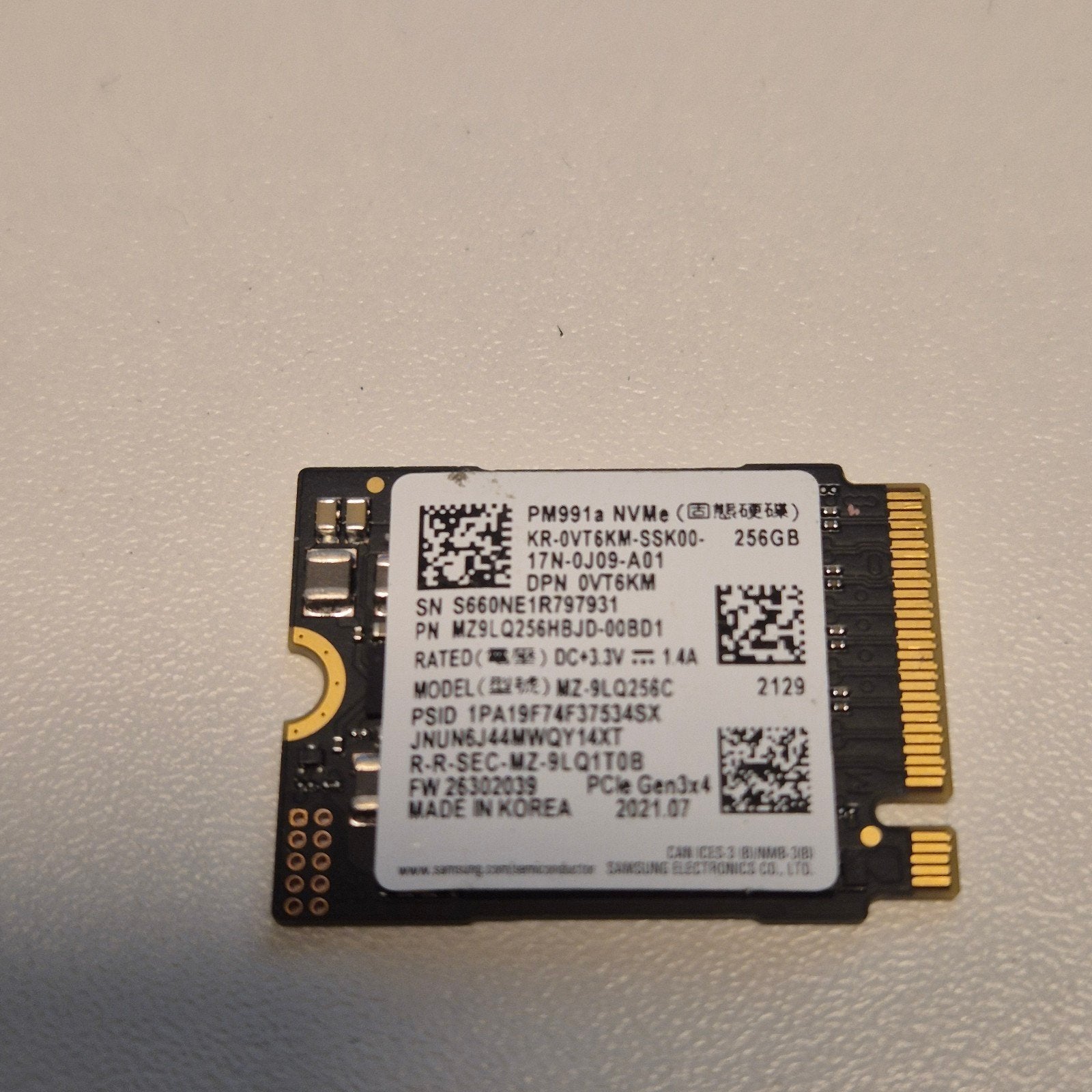 Samsung PM991a 256GB Nvme SSD 2230, Computers en Software, Harde schijven, Intern, Gebruikt, 256GB, Verzenden
