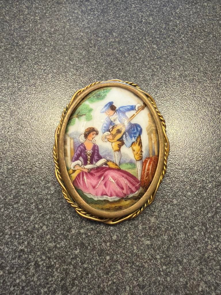 Prachtige vintage Limoges broche - 4x5 cm, Sieraden, Tassen en Uiterlijk, Ophalen, Overige materialen, 4 tot 7 cm, Gebruikt
