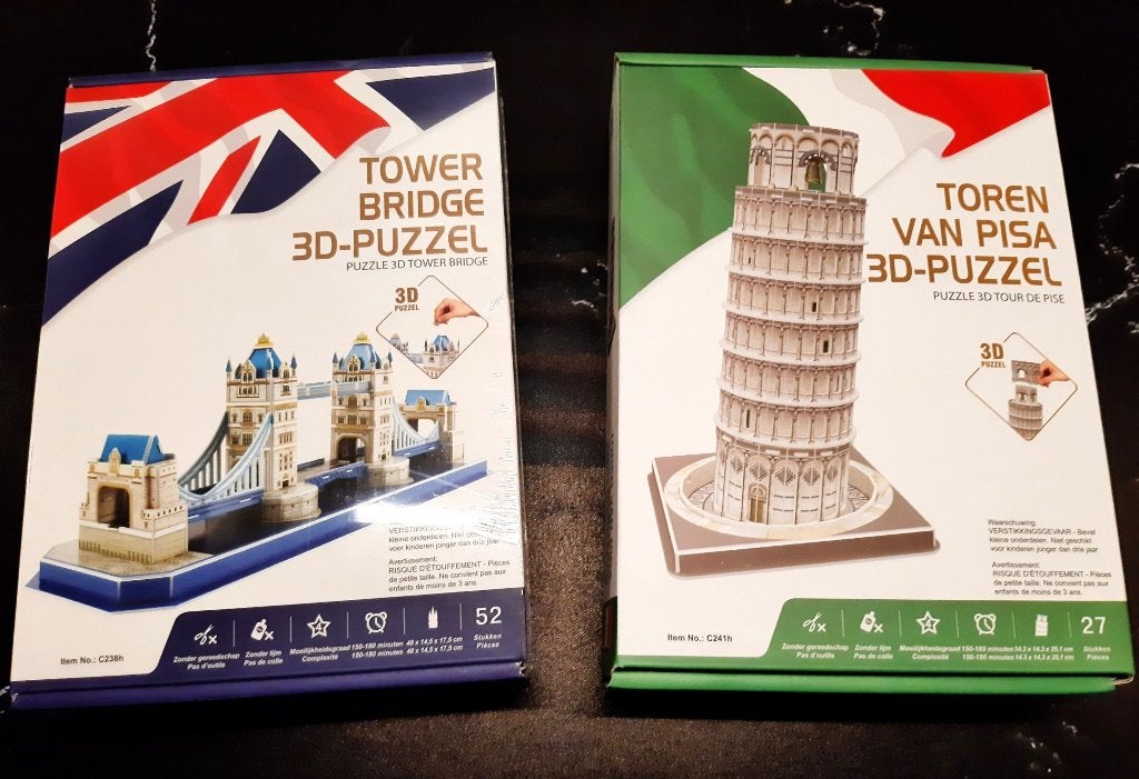 2 - 3d puzzel (Tower Bridge & Toren van Pisa), Ophalen of Verzenden, Minder dan 500 stukjes, Nieuw, Rubik's of 3D-puzzel