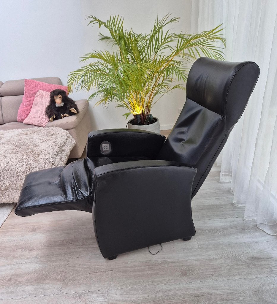 Relax Fauteuil - Zwart - Leer - Accu, Ophalen, Gebruikt, Minder dan 75 cm, Leer