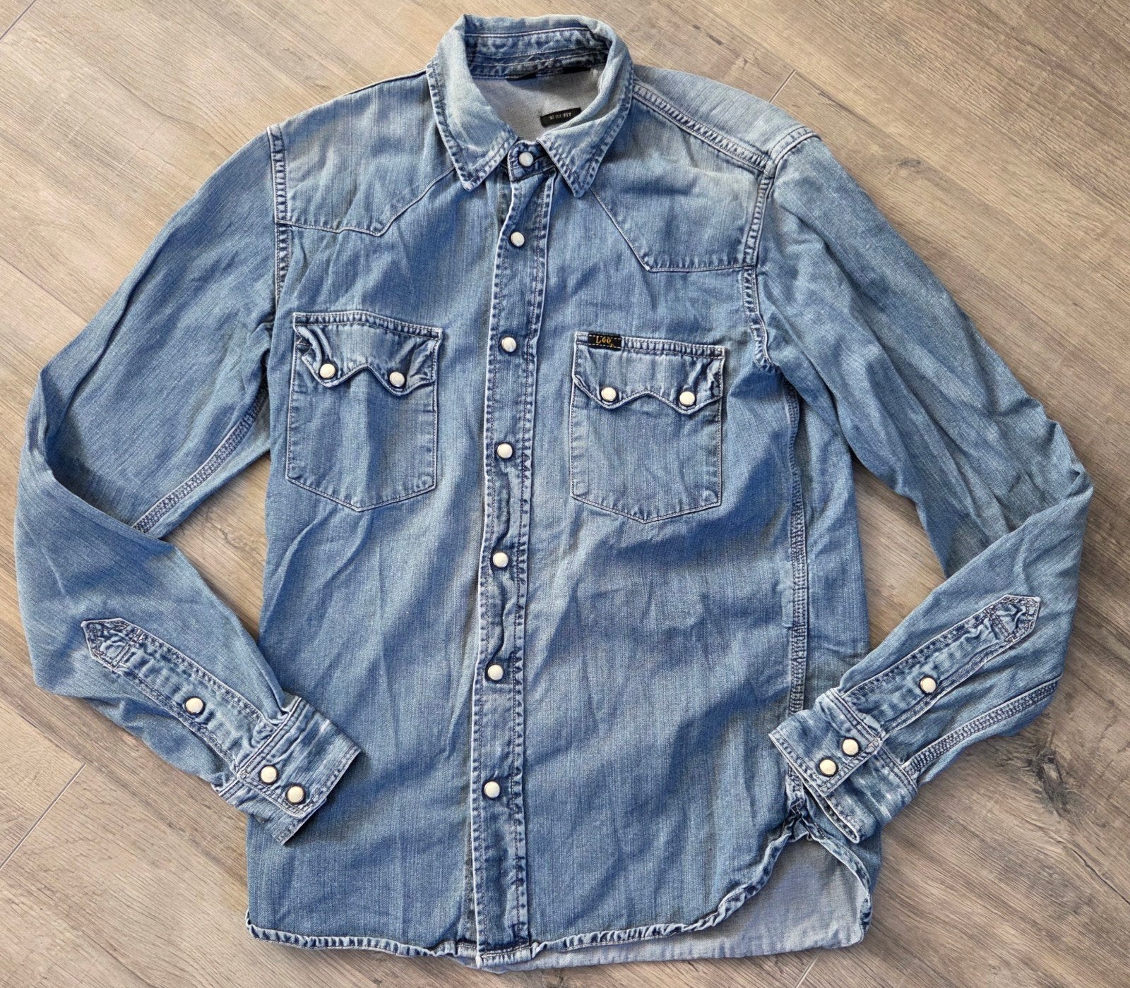 Lee 101 Slim Fit Denim Overhemd Maat S, Blauw, Halswijdte 38 (S) of kleiner, Ophalen of Verzenden, Zo goed als nieuw