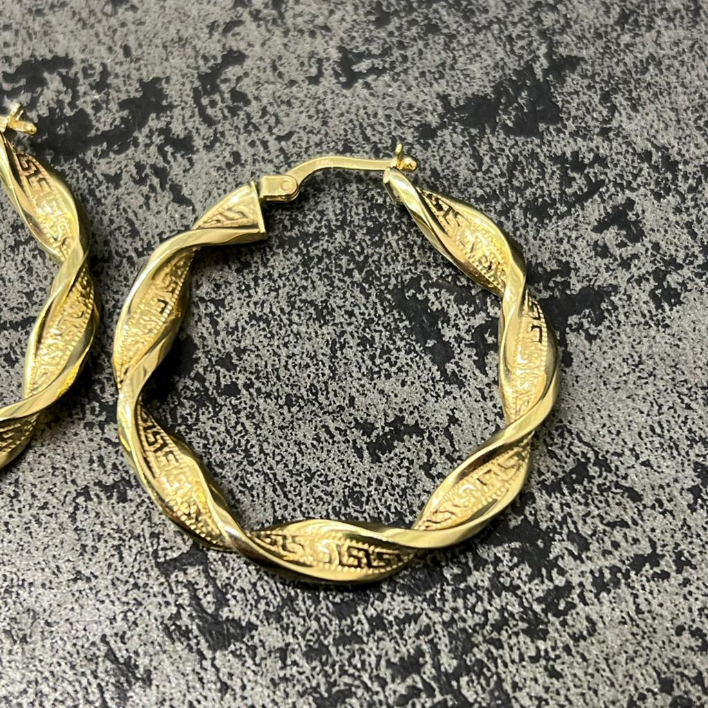 14k gouden wokkels oorbellen versace patroon, Ophalen of Verzenden, Zo goed als nieuw, Goud