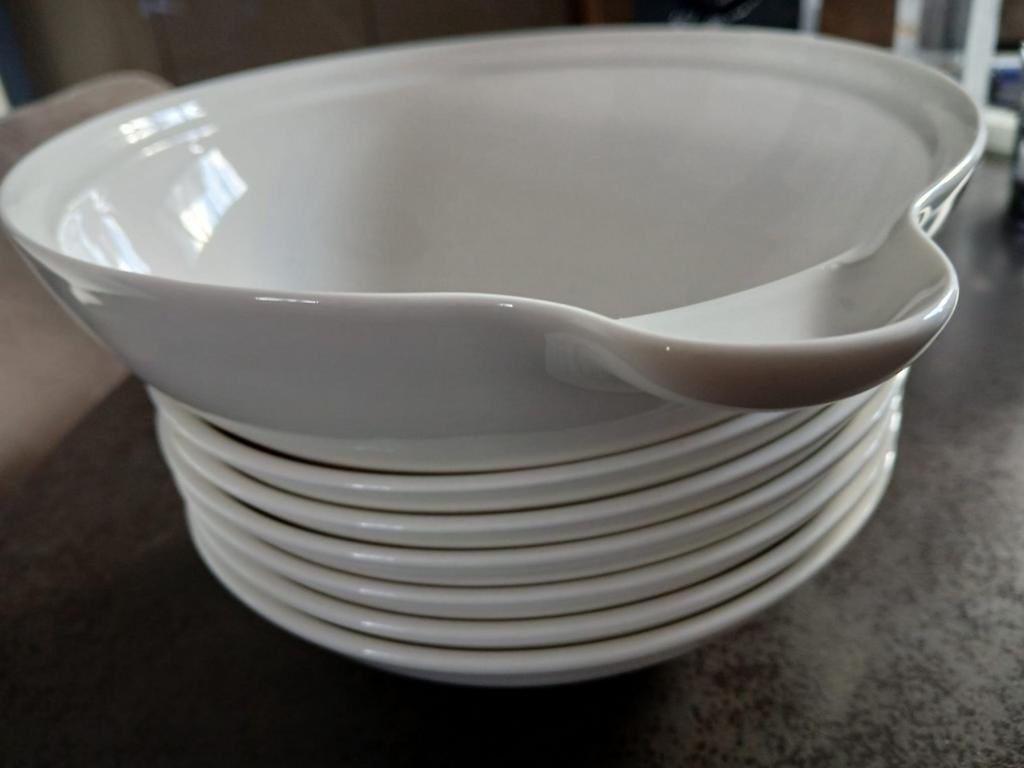 Villeroy & Boch Vivo: 6 Dessertschalen + 1 Saladeschaal, Ophalen, Effen, Porselein, Schaal of Schalen