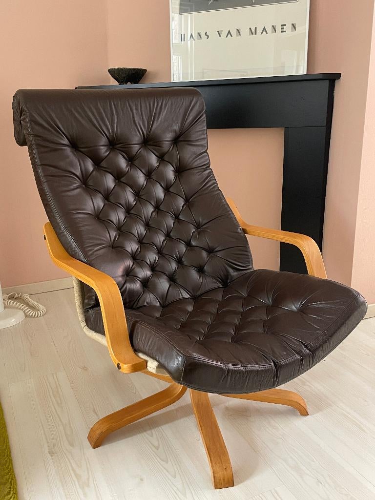 fauteuil POEM IKEA stoel Noboru Nakamura 1970s vintage, Ophalen, Gebruikt, 75 tot 100 cm, Leer