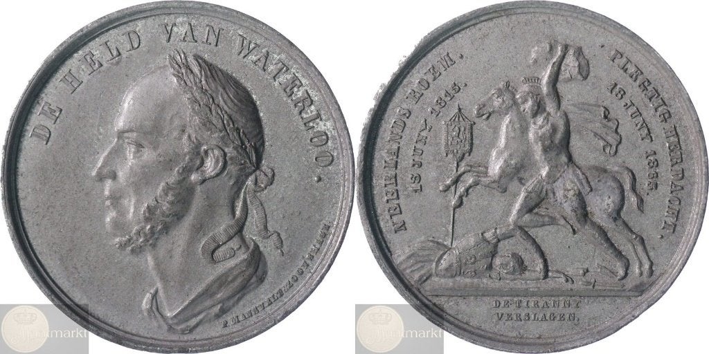 Historiepenning 1865 '50-Jarige herdenking Slag Waterloo', Postzegels en Munten, Ophalen of Verzenden, Overige materialen, Nederland