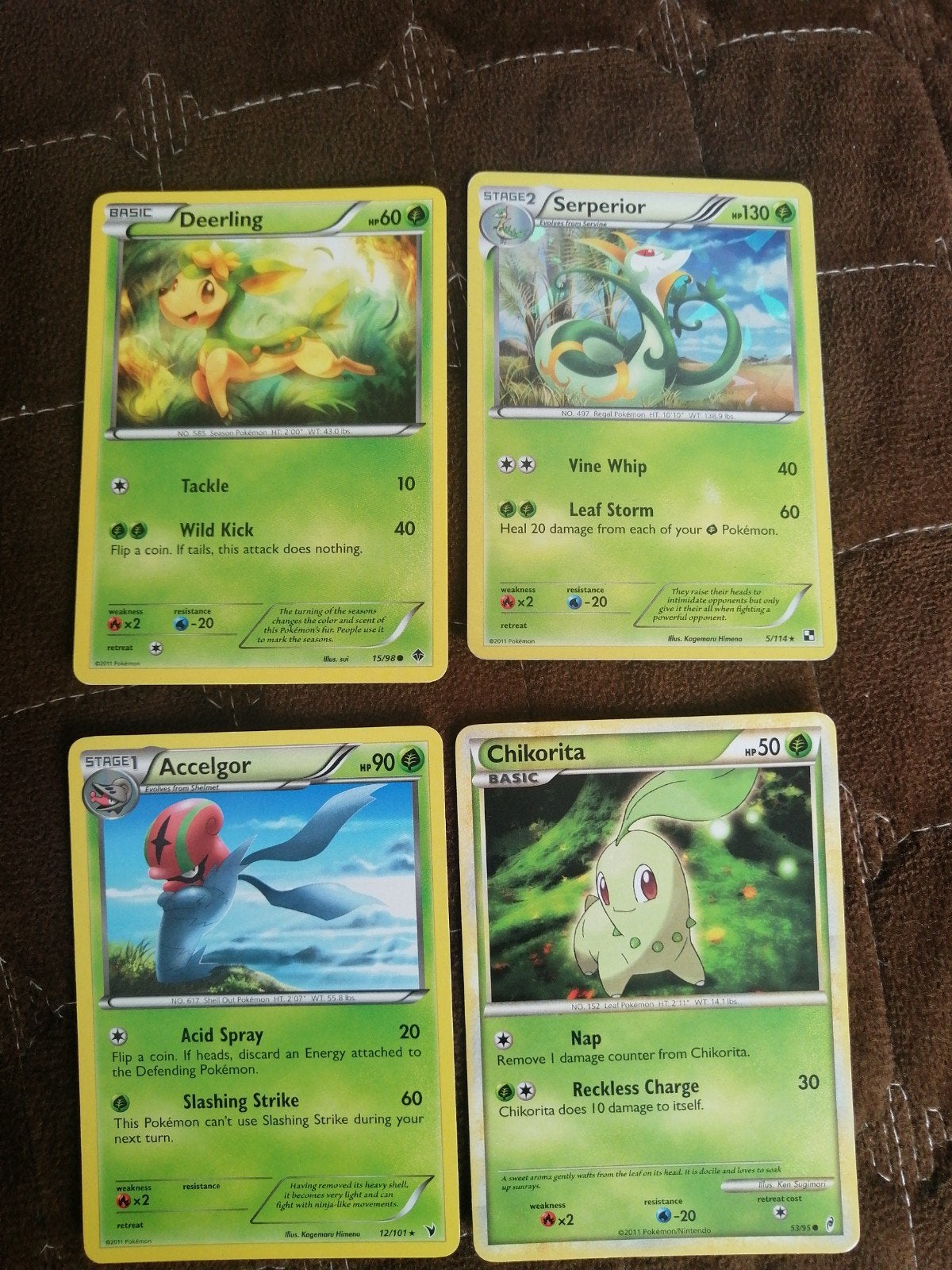 Pokémon kaarten: Deerling, Serperior, Accelgor, Chikorita, Ophalen of Verzenden, Gebruikt, Meerdere kaarten