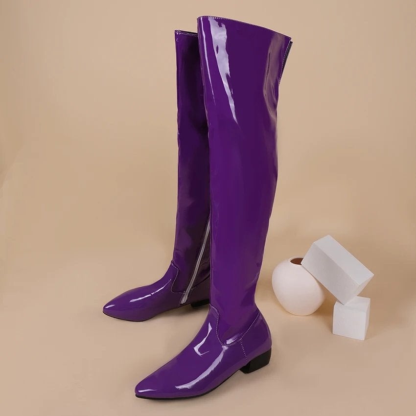 Overknee paarse lak laarzen dames vrouwen, Kleding | Dames, Verzenden, Nieuw, Overige kleuren, Hoge laarzen