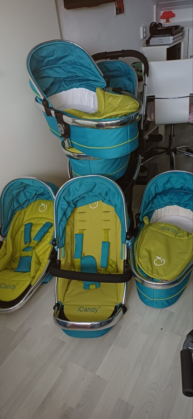 Dubbele kinderwagen iCandy met regenhoezen, Kinderen en Baby's, Kinderwagens en Combinaties, Gebruikt, Duowagen, Ophalen, Kinderwagen