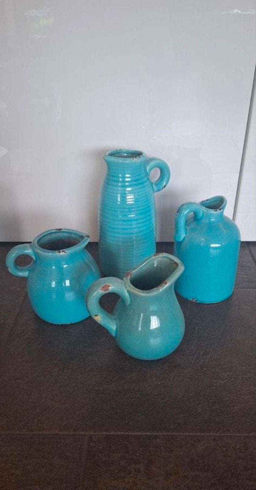 Turquoise (blauwe) vazen/kannen, Ophalen of Verzenden, Zo goed als nieuw, Overige kleuren, Glas