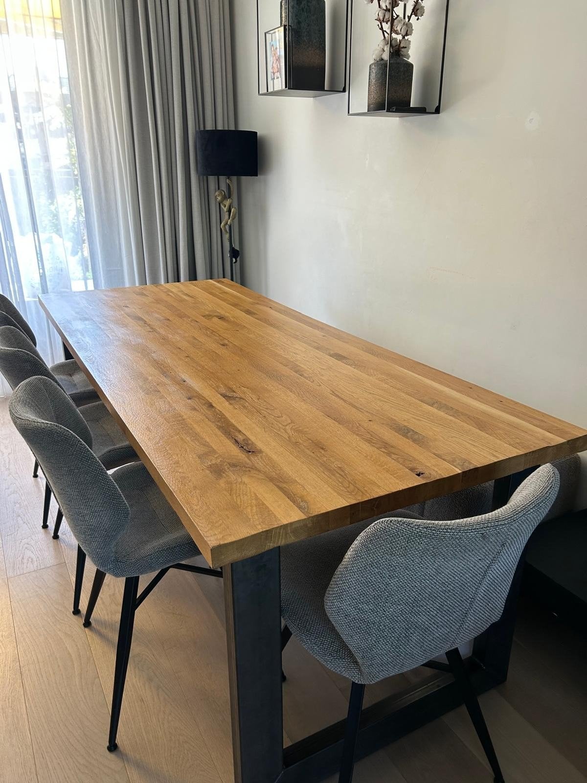 Houten eettafel met stalen poten - 220x100 cm, Ophalen, 100 tot 150 cm, Eikenhout, 200 cm of meer