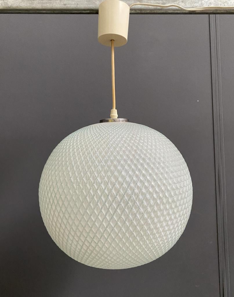 60 jaren daimond shapes op glazen hang lamp golfbal model, Huis en Inrichting, Gebruikt, Vintage, Ophalen of Verzenden, Glas