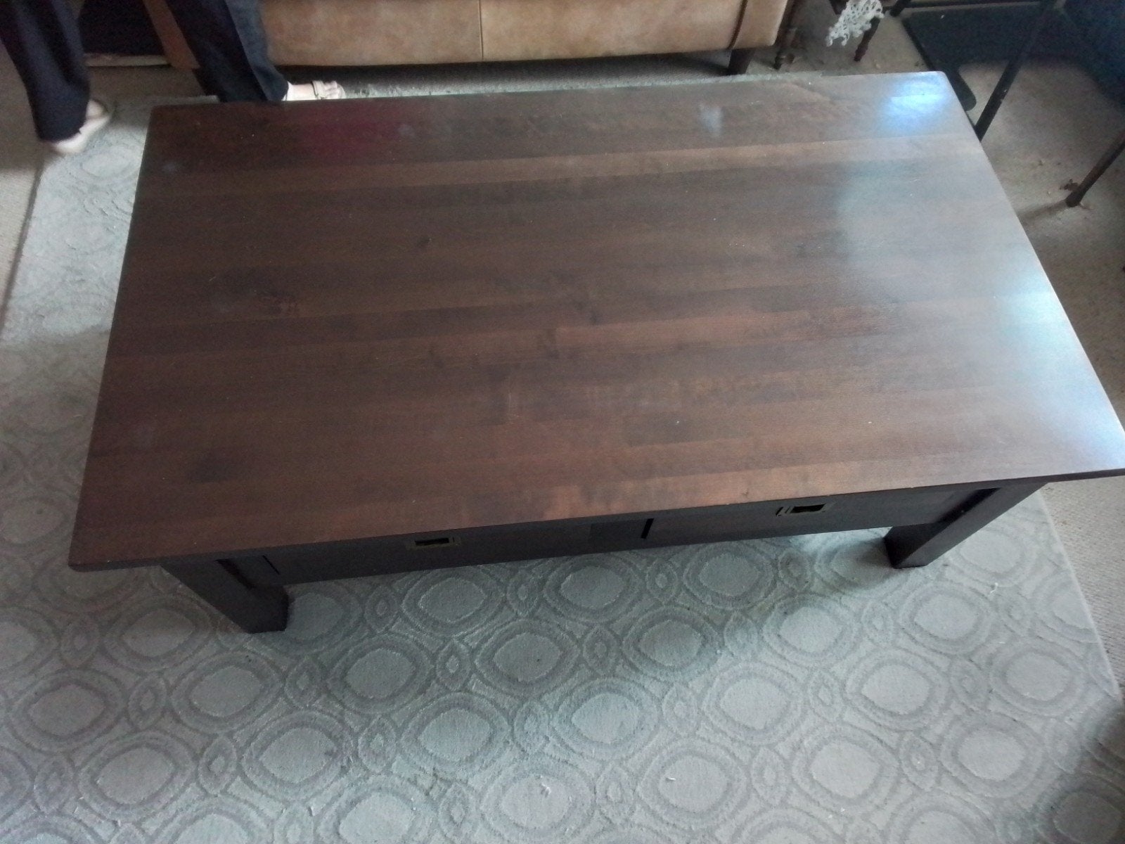 Houten salontafel met lades, Ophalen, Gebruikt, 100 tot 150 cm, 50 tot 100 cm