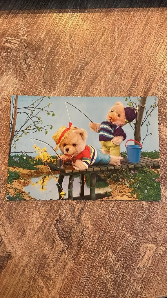 Vintage ansichtkaart teddyberen vissen Krüger jaren 70, Ophalen of Verzenden, 1960 tot 1980