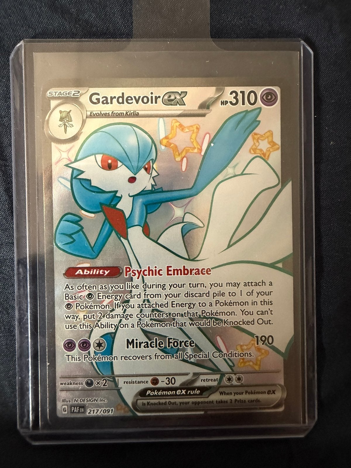 Shiny Gardevoir ex PAF 217/091 Pokémon kaart, Ophalen of Verzenden, Zo goed als nieuw, Losse kaart, Foil