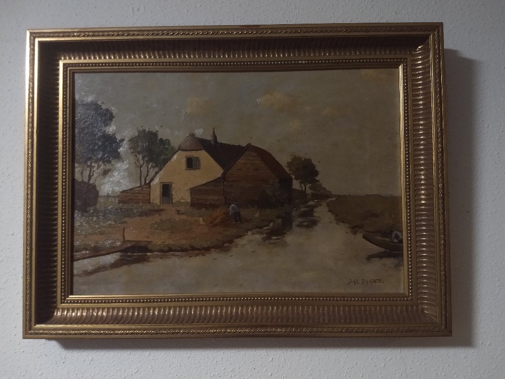 oud schilderij, Ophalen, Doek, Gesigneerd, Landschap