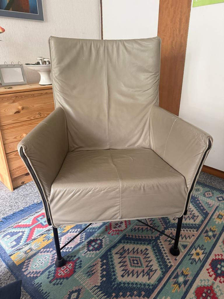 Montis fauteuil Comfortabele leren fauteuil - Beige, Ophalen, Gebruikt, Leer, 75 tot 100 cm