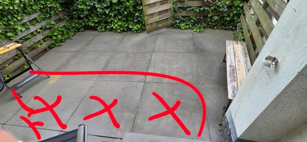 Terrastegels 1x1m (9 stuks heel) en randstukken, Ophalen, Gebruikt, 5 tot 10 m², Beton