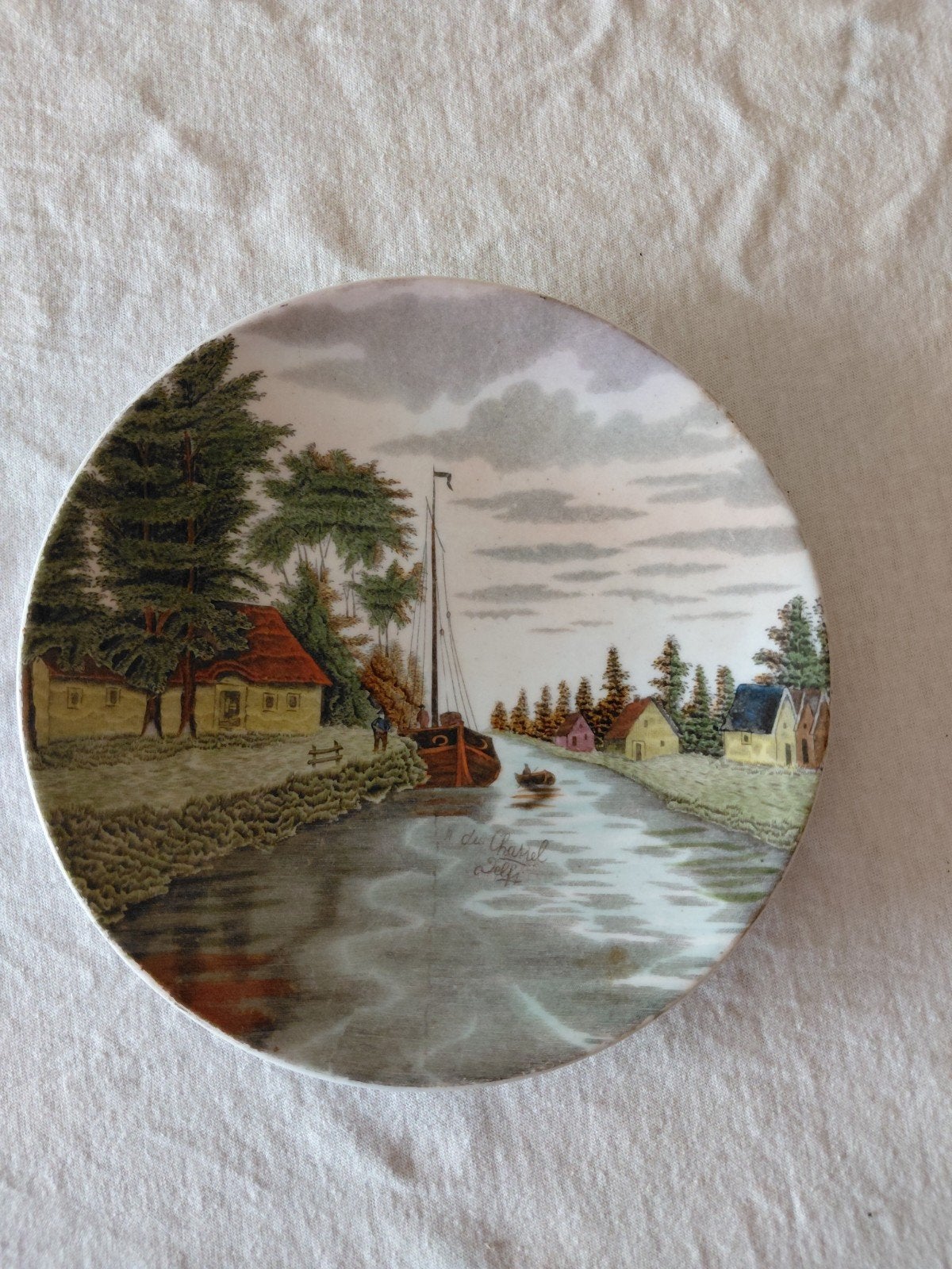 Antiek wandbord du Chattel Delft, Ophalen