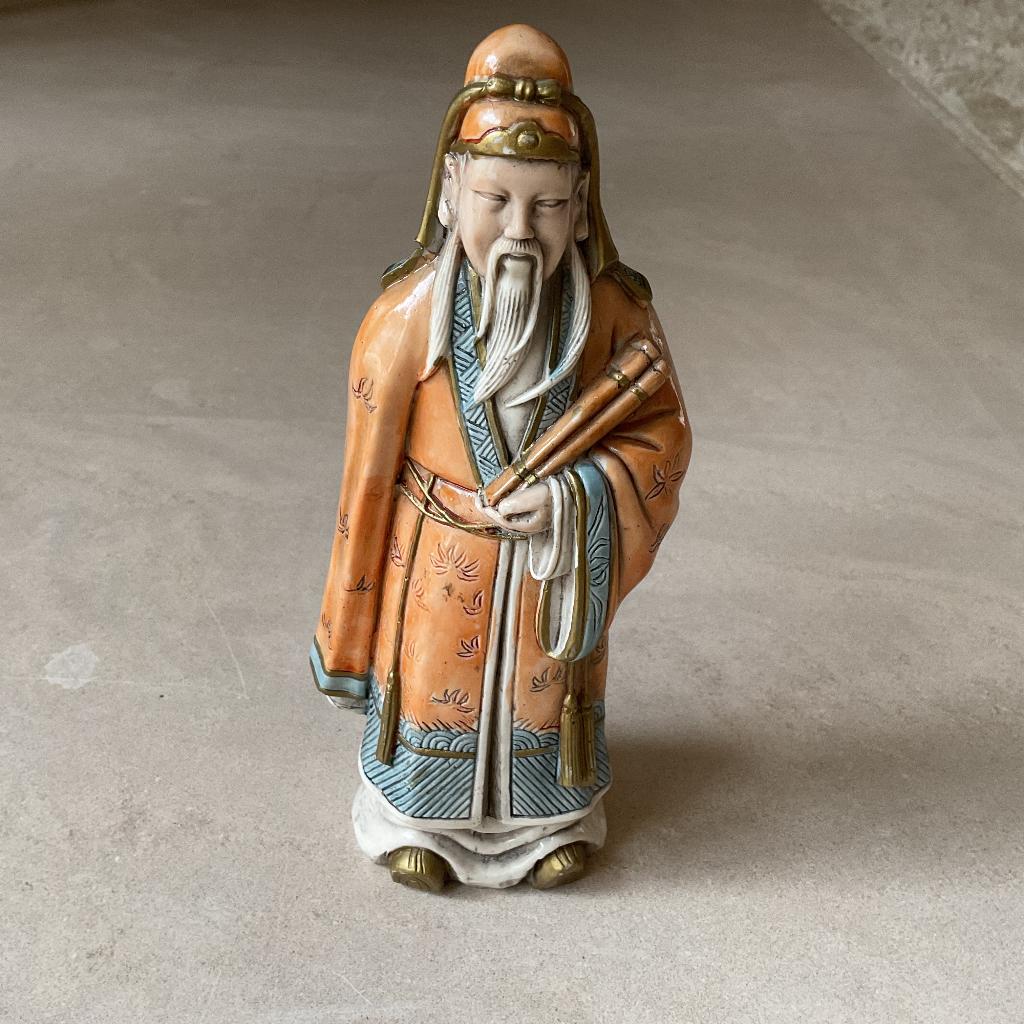 Sculptuur Chinese wijze man met perkament rol in prima staat, Antiek en Kunst, Kunst | Niet-Westerse kunst, Verzenden