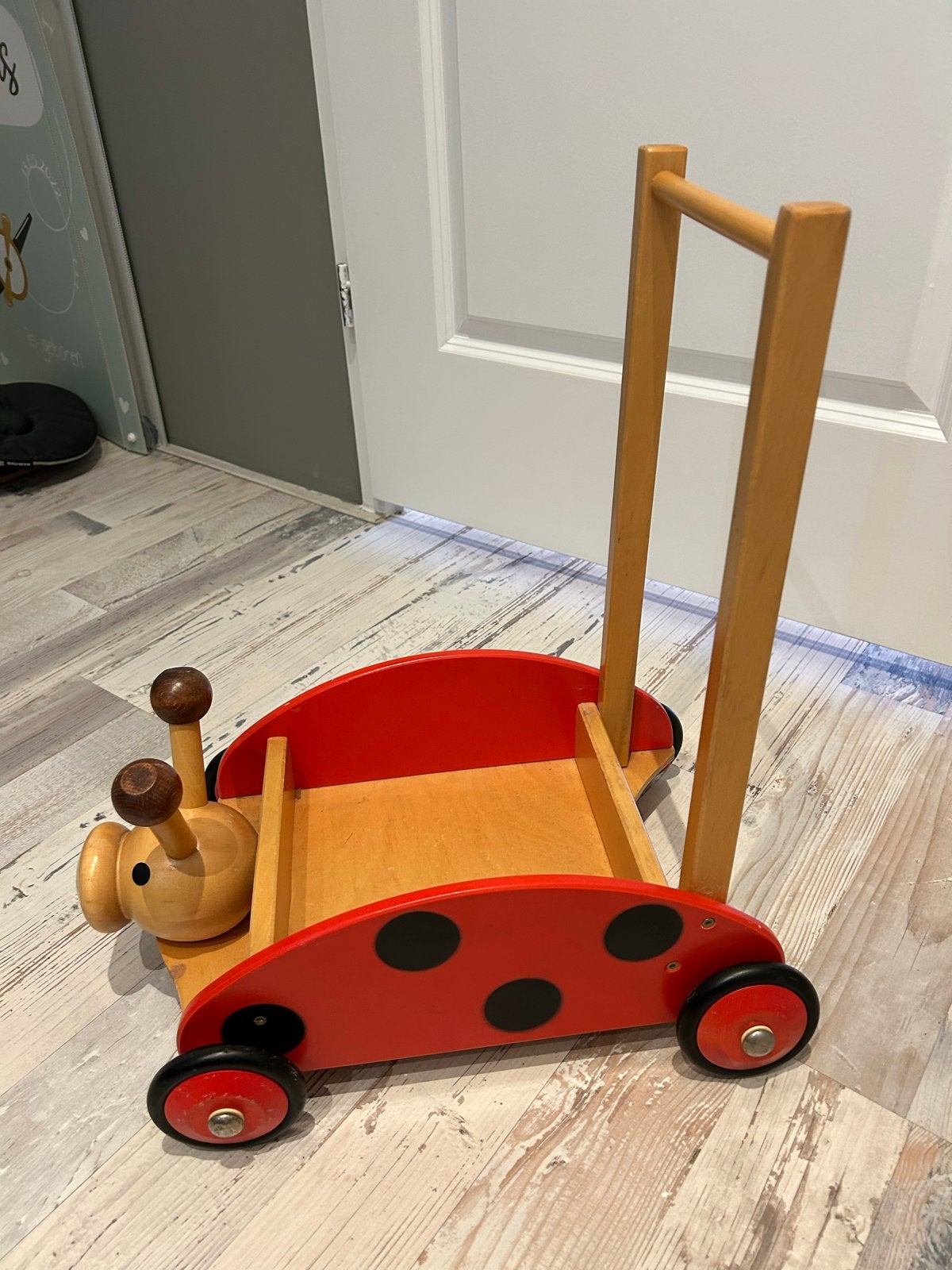 Houten janbibejan loopwagen, Ophalen, Zo goed als nieuw, Duw- of Trekspeelgoed