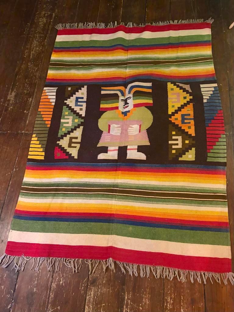 Oud handgeweven Mexicaans Azteken tapijt - 200x140cm, Ophalen of Verzenden