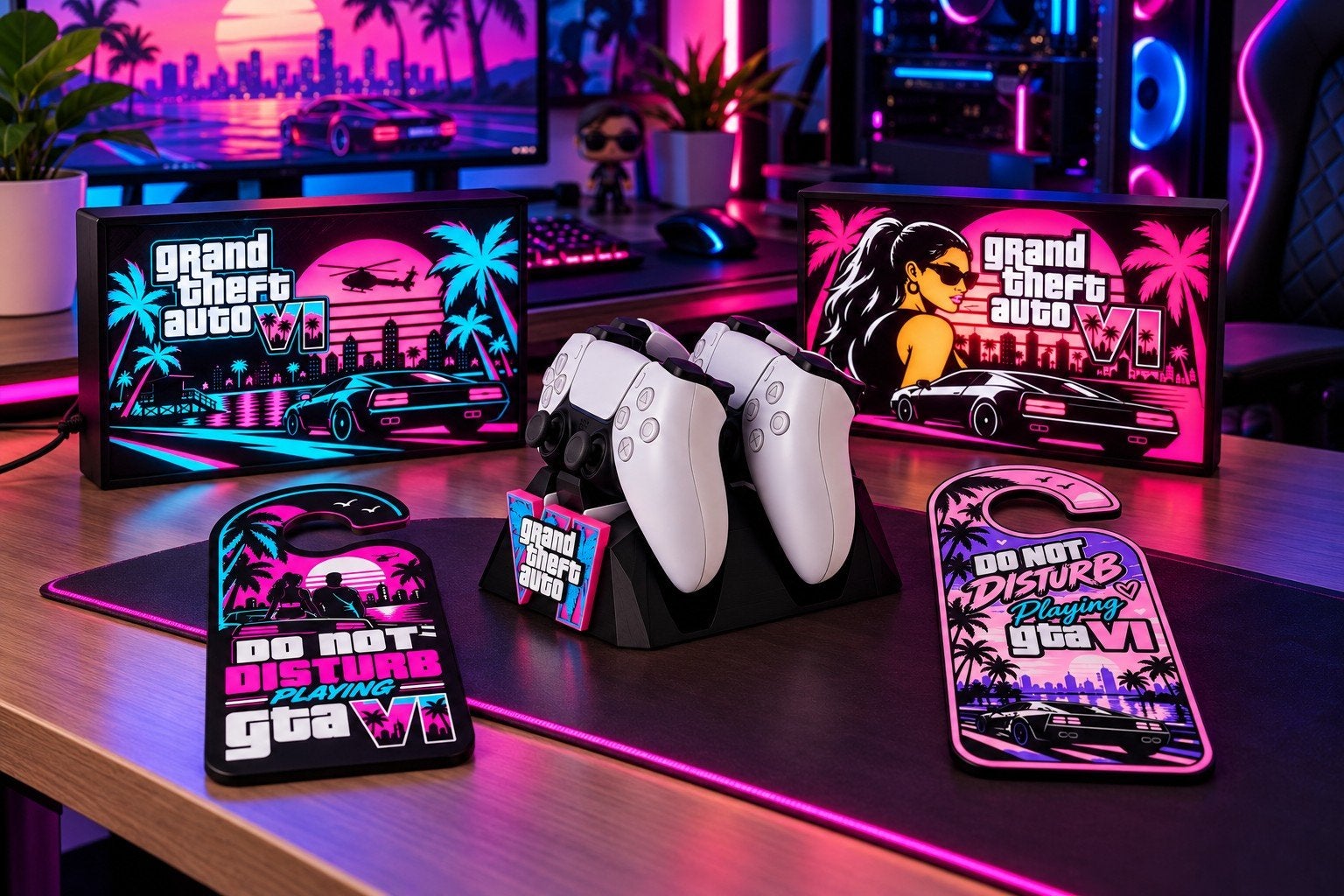 GTA VI 6 Decoratie |  LED Lightbox, Deurhanger & controller, Verzamelen, Ophalen of Verzenden, Nieuw