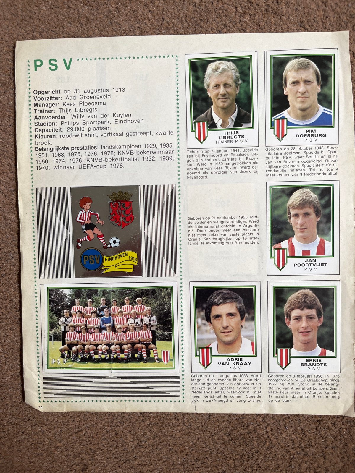 PSV Voetbalpagina met Spelers en Clubinformatie, Ophalen of Verzenden, Gebruikt, PSV, Poster, Plaatje of Sticker