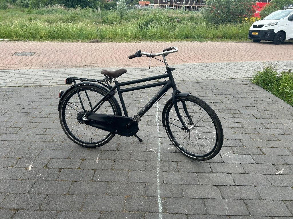 herenfiets zwart, Terugtraprem, Gebruikt, Versnellingen, 53 tot 57 cm