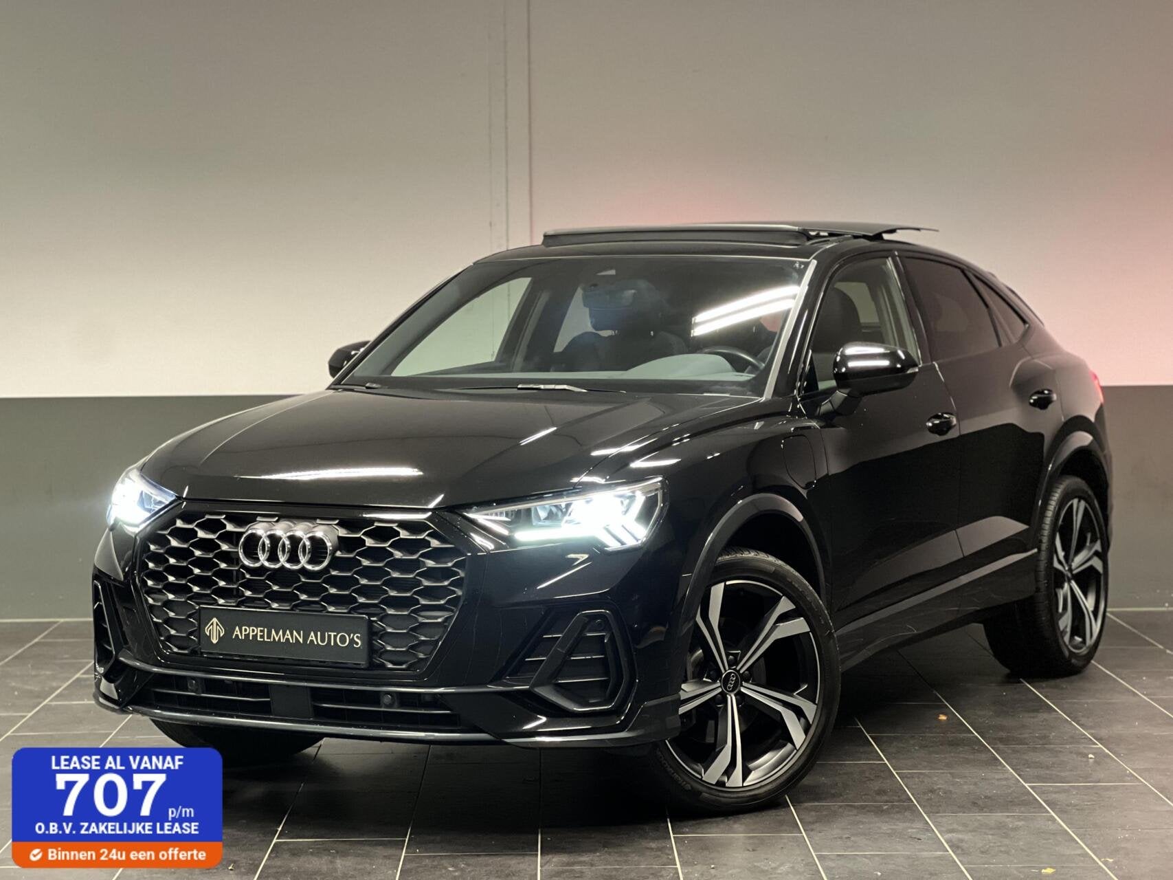 Audi Q3 Sportback 45 TFSI e 3 x S-Line|Sonos|Keyless|Dodehoe, Auto's, Zwart, Leder en Stof, Zwart, 245 pk